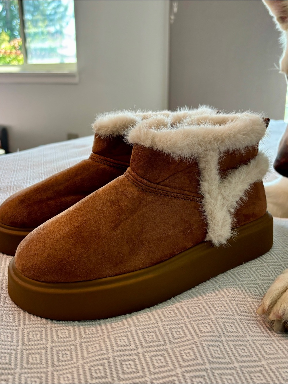 Zara Brown Suede-Look Faux Fur Ankle Boots